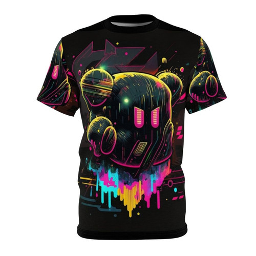 Colorful, psychedelic t-shirt design featuring abstract, trippy visuals in the style of pop art