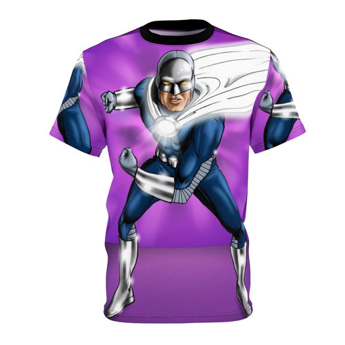 Proton therapy superhero t-shirt design featuring a caped medical professional