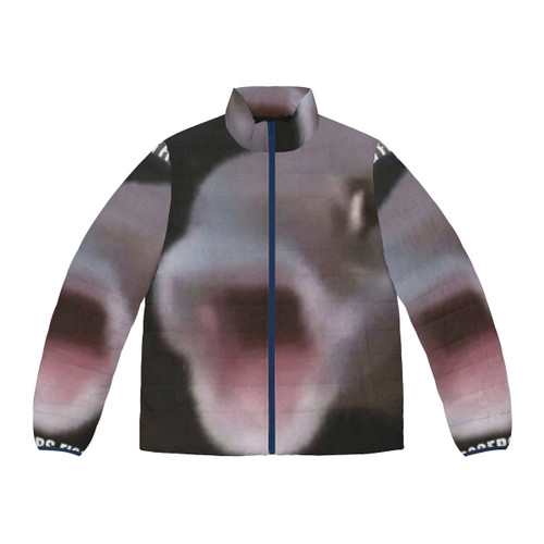 A puffer jacket featuring a cute and funny pog fish or poggers fish design