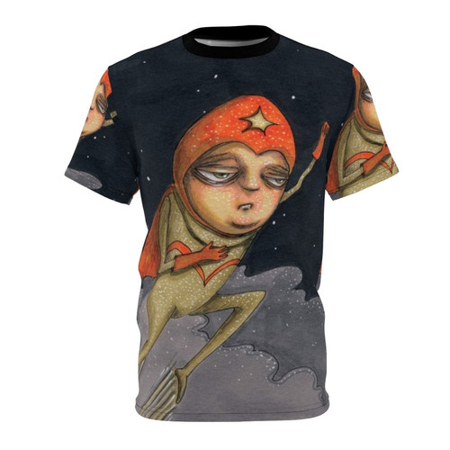 Enthusiastic superhero cartoon t-shirt with hand drawn comic book art