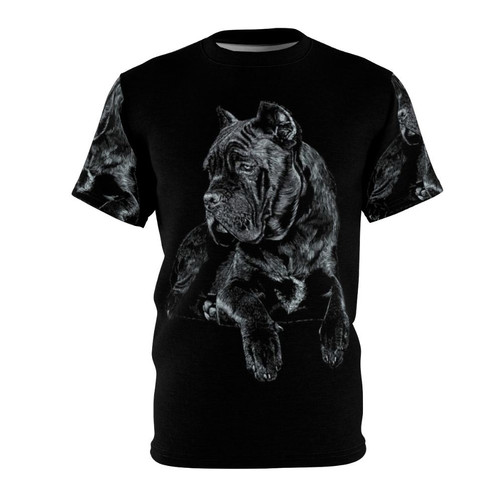 Cane Corso Italiano dog breed t-shirt design featuring a black Italian mastiff