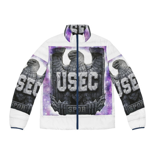 Depeche Mode-inspired useless puffer jacket in black, featuring a minimalist design and retro electronic music vibes