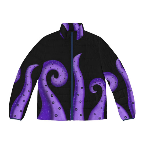 Ursula the Sea Witch puffer jacket with galaxy, stars, and tentacles design