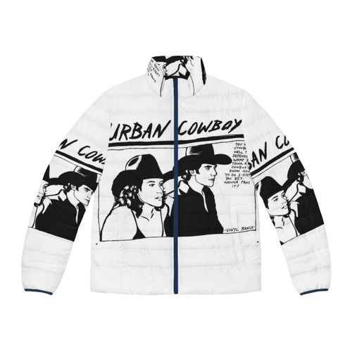 Urban planner puffer jacket with city skyline design