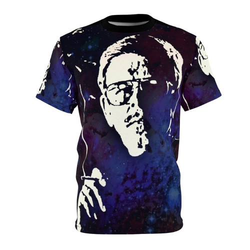 Art Bell inspired all-over print t-shirt featuring paranormal radio host imagery