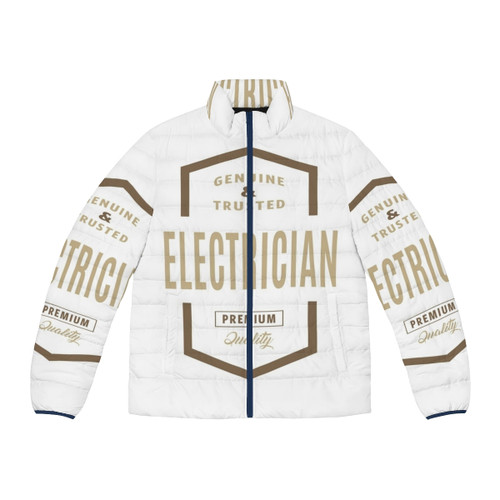 Electrician wearing a warm and insulated puffer jacket