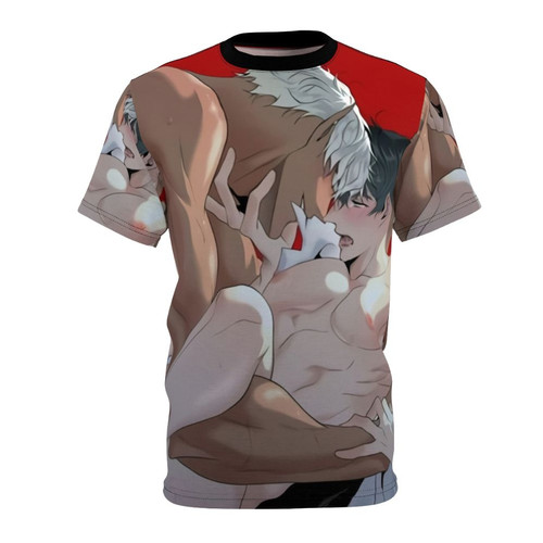 Cain and Gyeong, a loving couple, in a romantic fantasy design for a BL-themed t-shirt.
