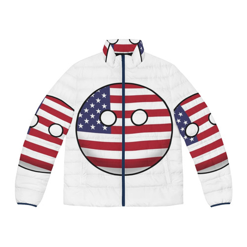 United States Countryball Puffer Jacket with American Flag Design