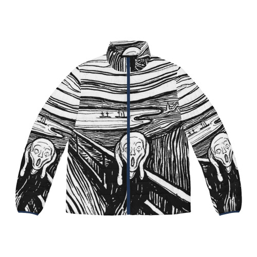 Edvard Munch's 'The Scream' inspired black and white puffer jacket