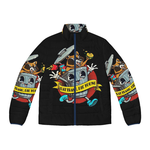Eat Your Greens 2 - Vintage-style puffer jacket with big foot monster graphic