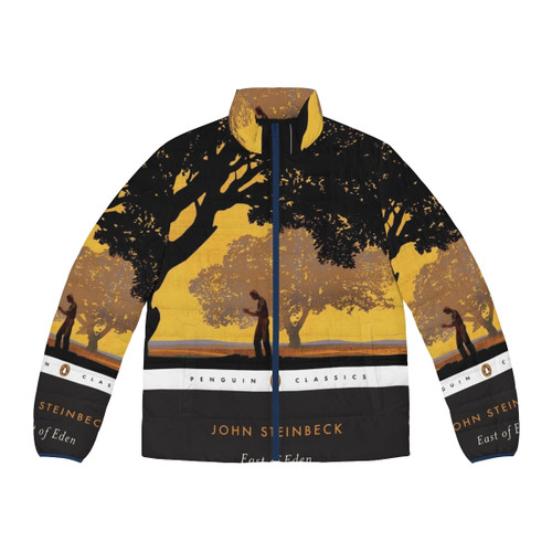 John Steinbeck "East of Eden" puffer jacket featuring iconic book cover design