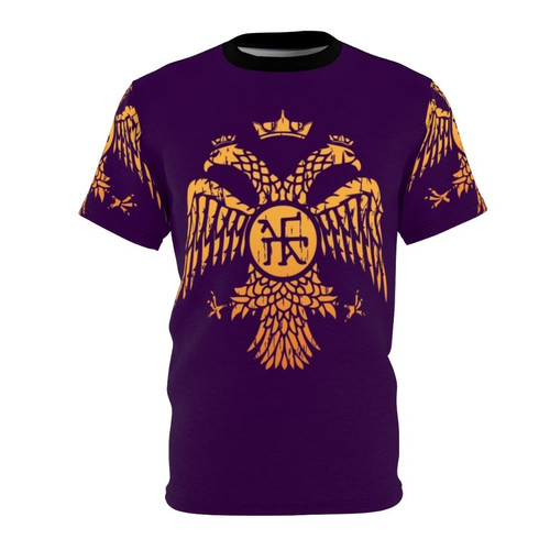 Artistic depiction of the Byzantine double-headed eagle symbol on a high-quality t-shirt.