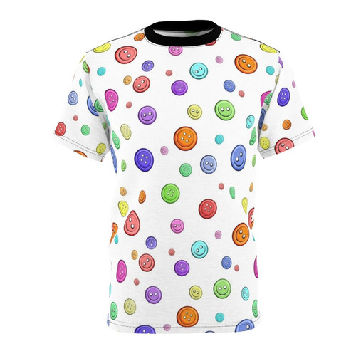 Button pattern AOP t-shirt for sewing and crafting enthusiasts