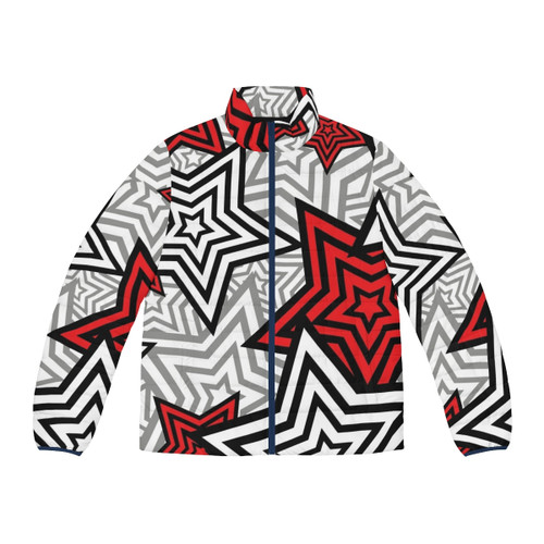 Persona 5 puffer jacket featuring the game's iconic star background design