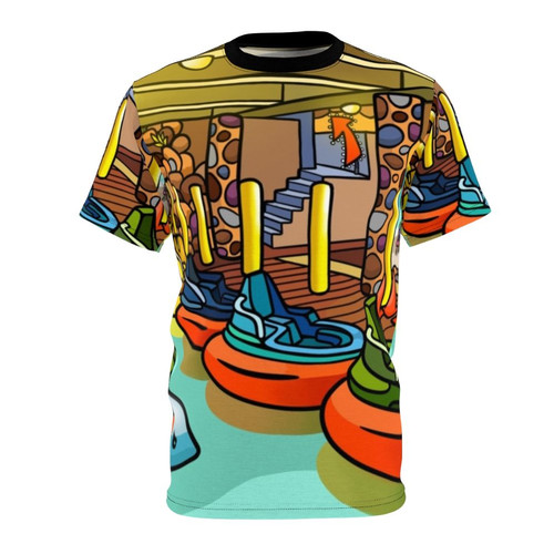 Bumper boats t-shirt with a scary boat and cursed shark on the ocean