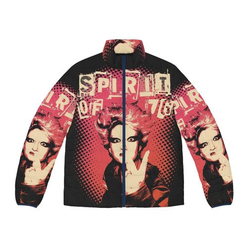 Vibrant UK punk rock puffer jacket with union jack design