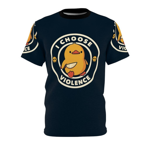 Funny and edgy duck graphic t-shirt design featuring a violent-looking duck character by artist Tobe Fonseca