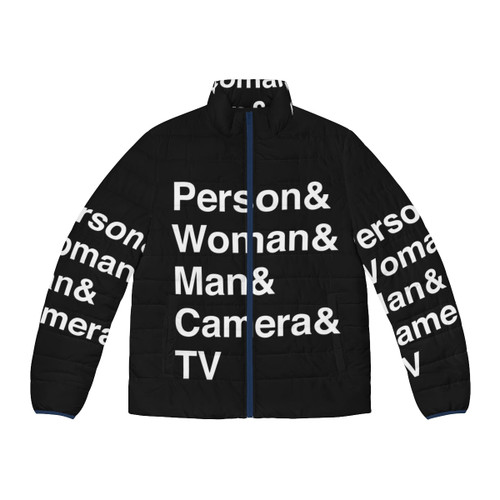 Person Woman Man Camera TV Puffer Jacket, warm and stylish winter outerwear