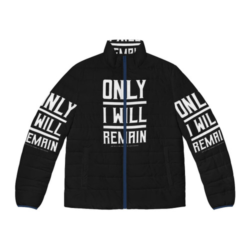 Dune "Only I Will Remain" White Puffer Jacket featuring Arrakis and Muaddib quote