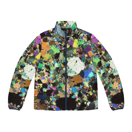 Puffer jacket featuring a rare mineral thin section design