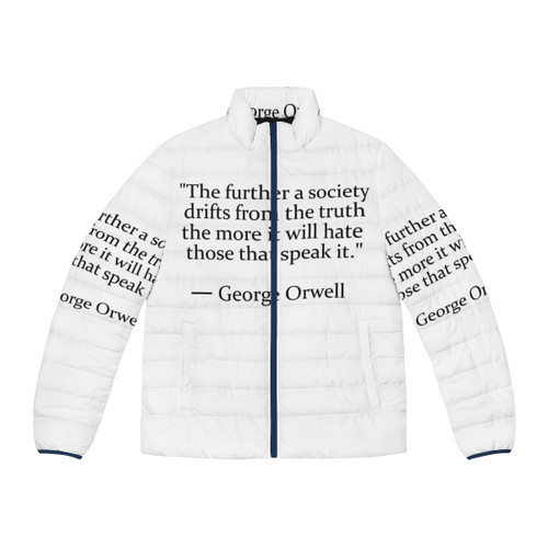 George Orwell inspired 'Truth' quote puffer jacket in sustainable Scandinavian design