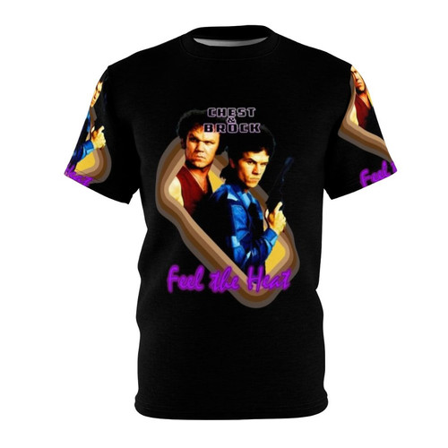 Retro-style t-shirt featuring Brock Landers and Chest Rockwell, characters from the cult classic film Boogie Nights.