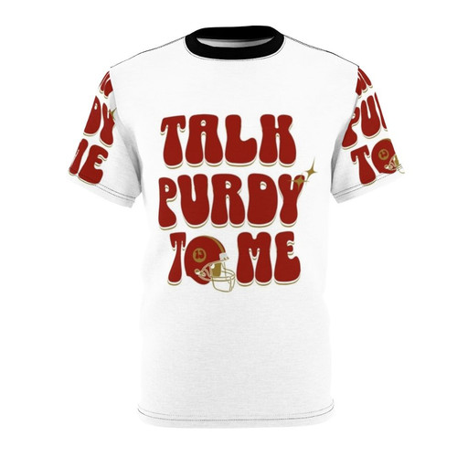 Unisex t-shirt featuring the text "Brock Purdy Talk Purdy To Me"