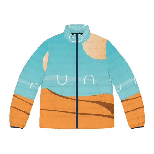 Dune movie inspired puffer jacket with sandworm design