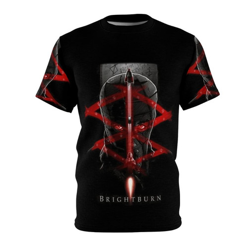 Brightburn inspired horror superhero t-shirt featuring a young alien with dark supernatural powers