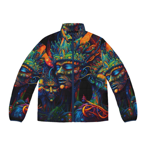 Psychedelic trippy DMT elves puffer jacket with abstract art design