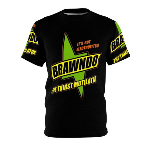 Dustbrain-inspired all-over-print t-shirt with comedy and energy drink pop culture design