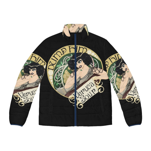 Veruca Sour inspired puffer jacket with anti-love and breakup theme