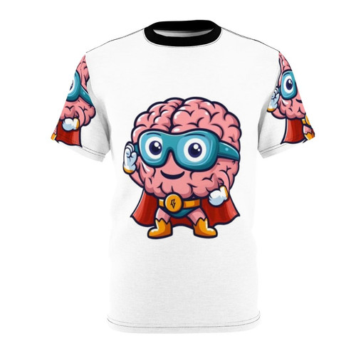 Illustration of a brave patient wearing a superhero costume with an MRI brain scan