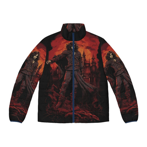 Puffer jacket featuring a Trevor Belmont Castlevania fanart design