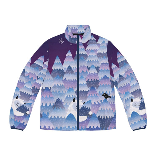 A puffer jacket with a tree-hugging design, perfect for nature enthusiasts