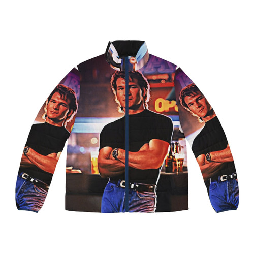 Patrick Swayze wearing the iconic Roadhouse puffer jacket