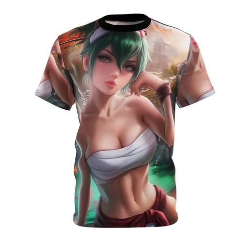 Anime-inspired t-shirt featuring a kitsune character in a hot spring design
