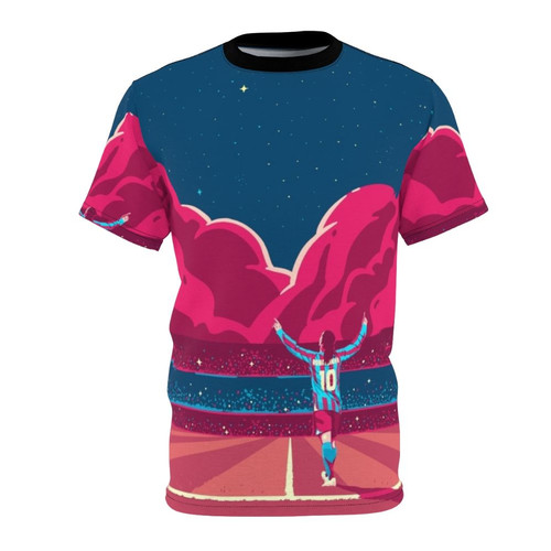Colorful t-shirt design featuring Ronaldinho-inspired soccer art with a star night background