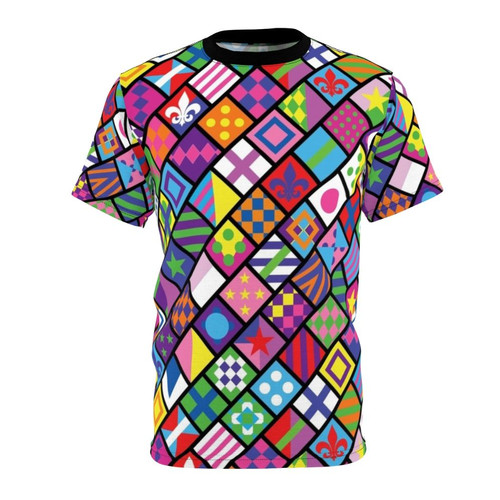 Colorful t-shirt featuring a vibrant jockey silks design for horse racing enthusiasts