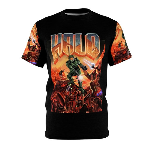 Halo gaming-inspired t-shirt with all-over print design
