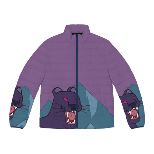 Dark violet panther puffer jacket with Gravity Falls design