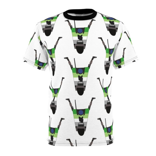 Borderlands Claptrap Aro Pride T-Shirt featuring the iconic Borderlands robot character with aro pride colors and design