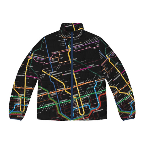 Puffer jacket featuring a rotated map of the Toronto transit system for 2030