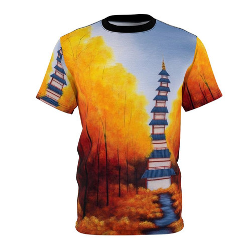 Vibrant fantasy landscape design on a high-quality t-shirt