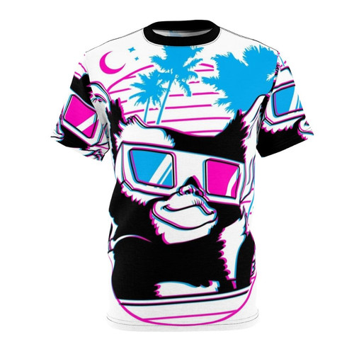 A white t-shirt with a 3D, cute gizmo-like character in pink and white, inspired by the 80s movie Gremlins