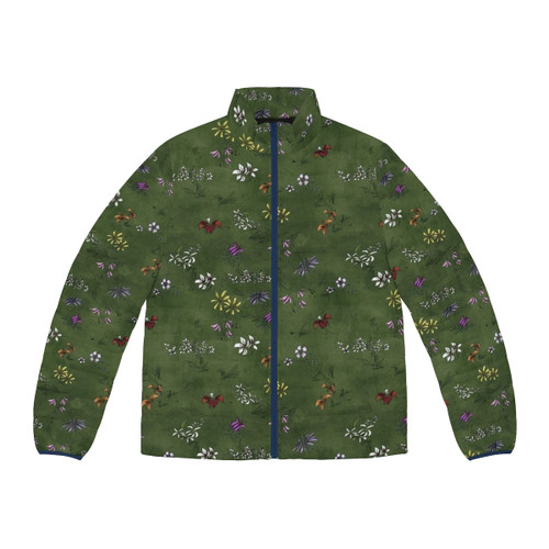 Colorful floral puffer jacket inspired by the video game Don't Starve