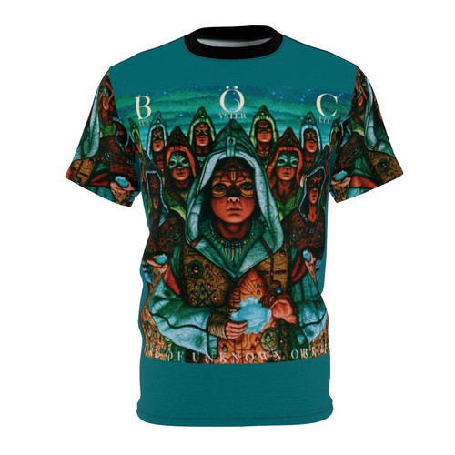 Retro Blue Oyster Cult inspired t-shirt featuring the classic album art for "Fire of Unknown Origin"
