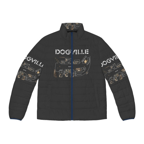 Dogville District Map Puffer Jacket featuring the iconic map from the Lars von Trier film