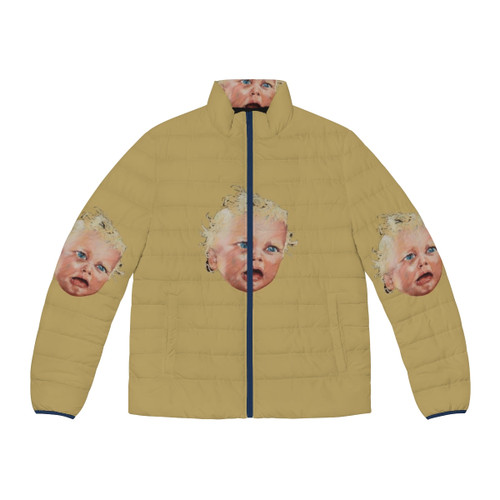 Swans puffer jacket featuring the To Be Kind logo and artwork