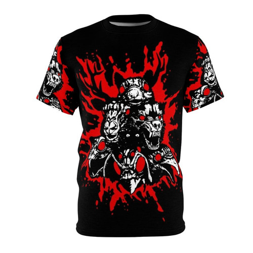 Macabre t-shirt design featuring blood-stained woodland creatures and horror elements